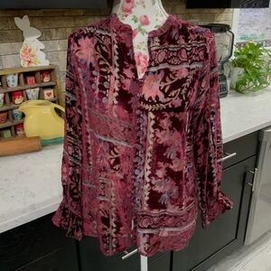 Wonderly Burnout Velvet Long Sleeve Blouse Top Boho Fairy Whimsigoth Size Small